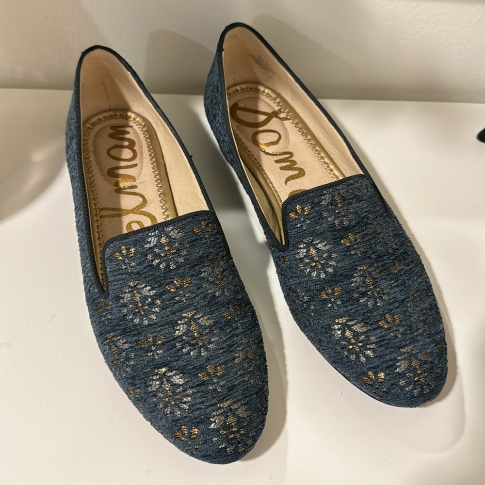 NEW Sam Edelman Jordy Jacquard Embroidered Blue Flats Loafers Size 8